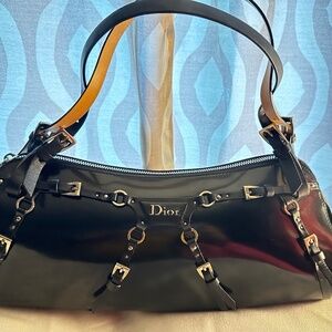Christian Dior Black Leather Blonde shoulder Bag